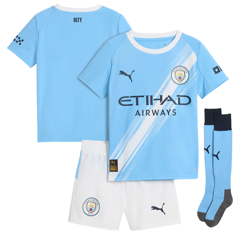 Manchester City Home Kids Soccer Jerseys Kit 2025-26 (Jersey+Shorts+Socks)